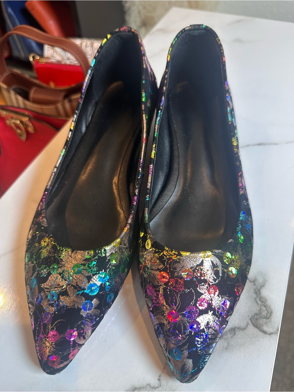Elegant Metallic Sequin
Multicolor Kitten Heel Pumps